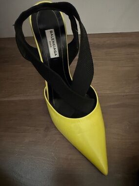 Balenciaga Yellow Pointed Toe Cross-Strap Pump